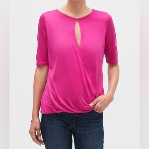 5/$25 Banana Republic Pink SilkyLuxe Keyhole Front Wrap Short Sleeve Rayon Top